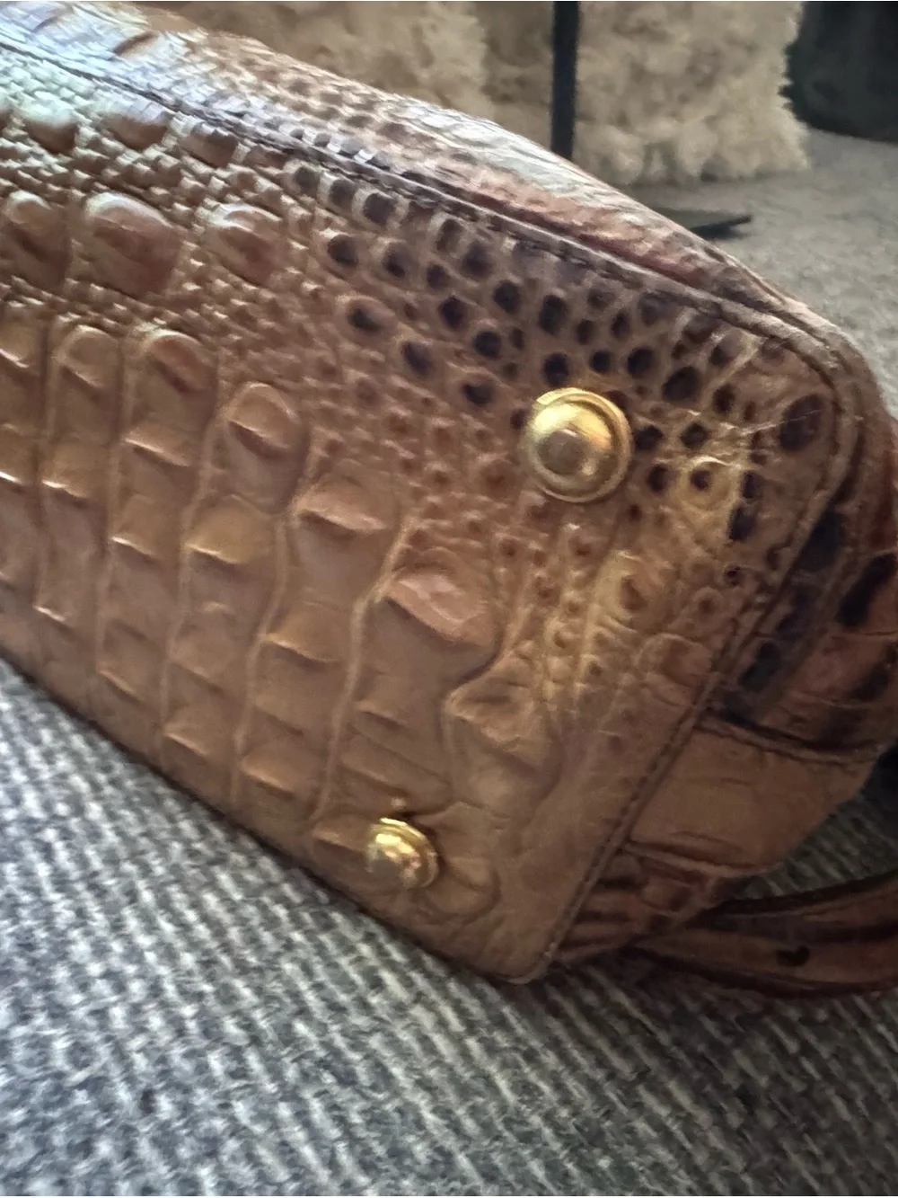 Brahmin Melbourne Large Leather Satchel – Pecan Croc Embossed